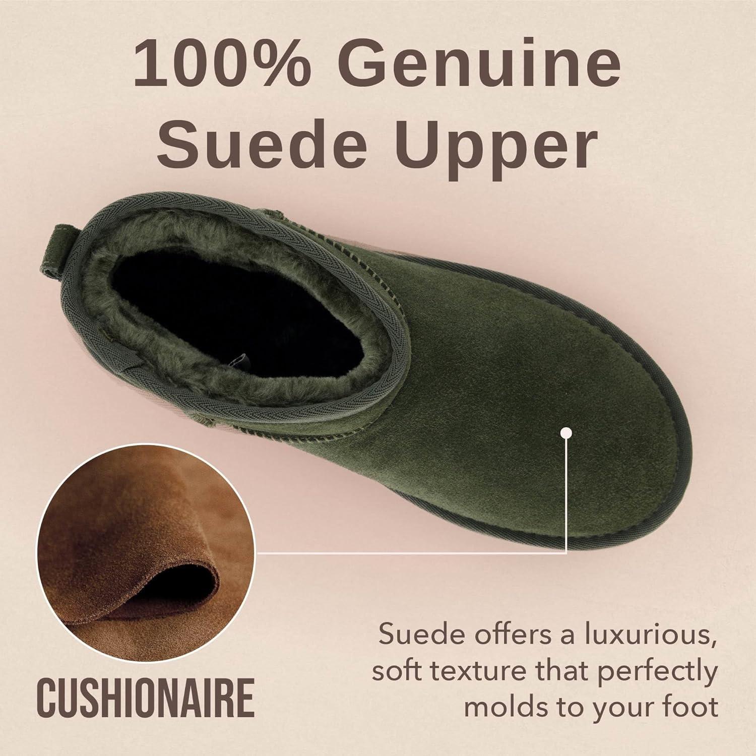 imageCUSHIONAIRE Hippy Womens Platform Ankle Boots  Genuine Suede Faux Fur Lining Cozy Winter SlipOn Design Comfortable Footwear with Wide Widths AvailableGreen