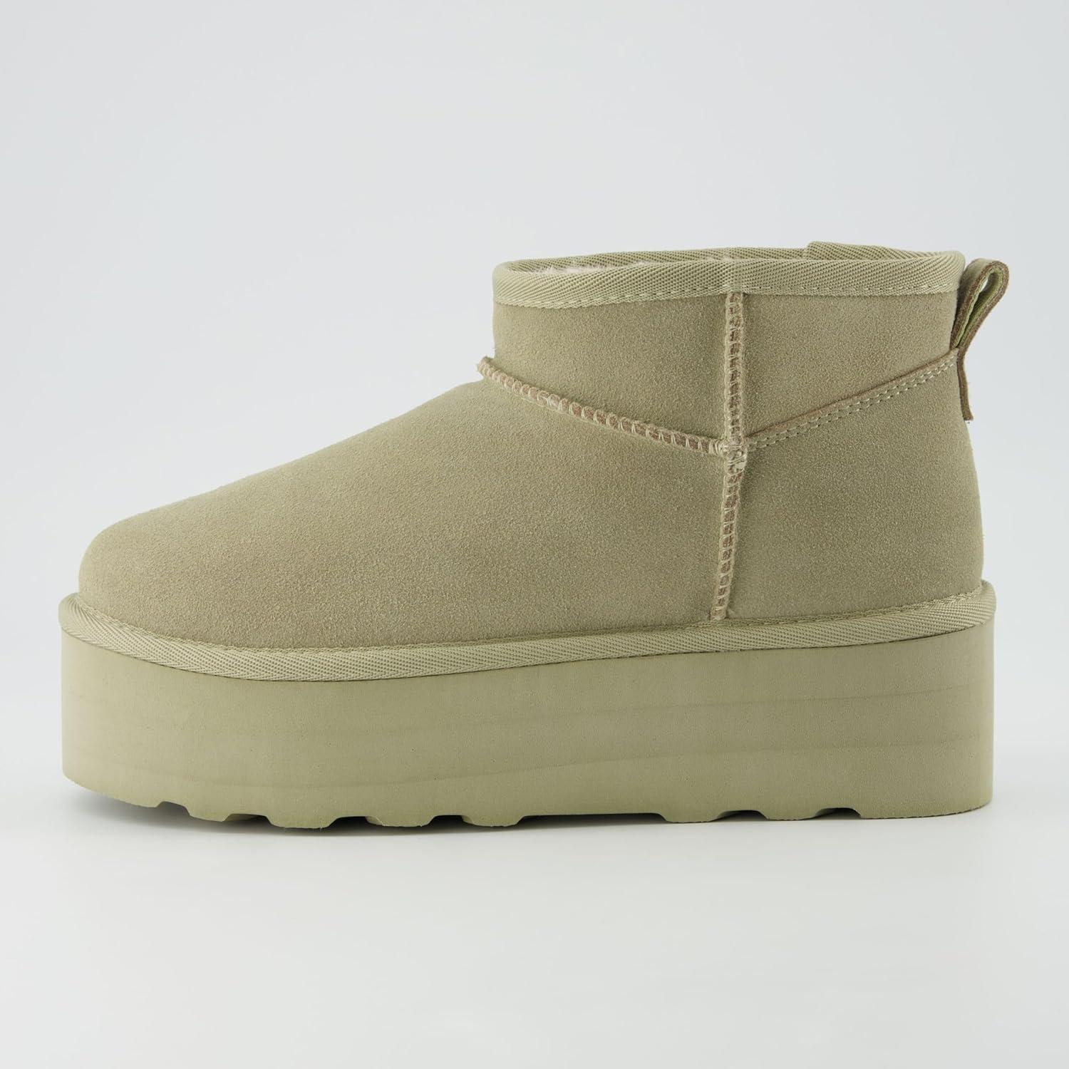 imageCUSHIONAIRE Hippy Womens Platform Ankle Boots  Genuine Suede Faux Fur Lining Cozy Winter SlipOn Design Comfortable Footwear with Wide Widths AvailableKhaki