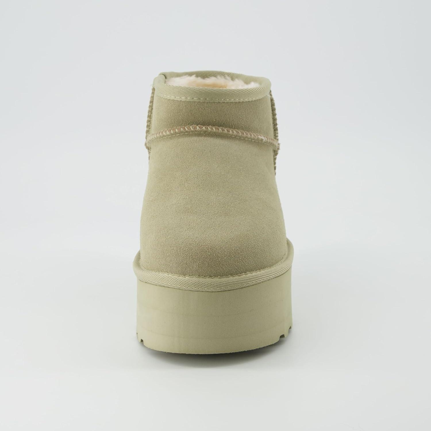 imageCUSHIONAIRE Hippy Womens Platform Ankle Boots  Genuine Suede Faux Fur Lining Cozy Winter SlipOn Design Comfortable Footwear with Wide Widths AvailableKhaki