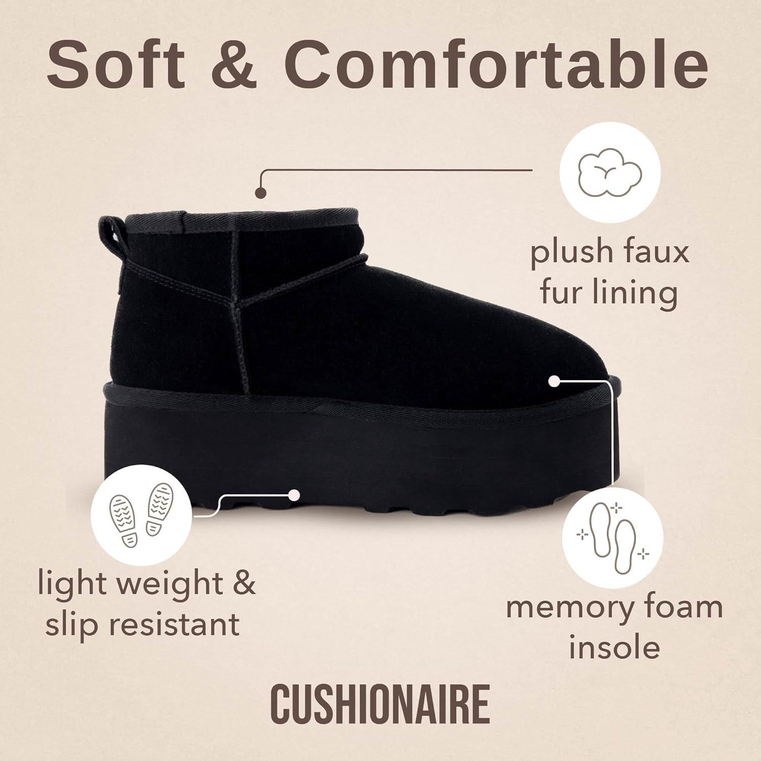 imageCUSHIONAIRE Hippy Womens Platform Ankle Boots  Genuine Suede Faux Fur Lining Cozy Winter SlipOn Design Comfortable Footwear with Wide Widths AvailableBlack