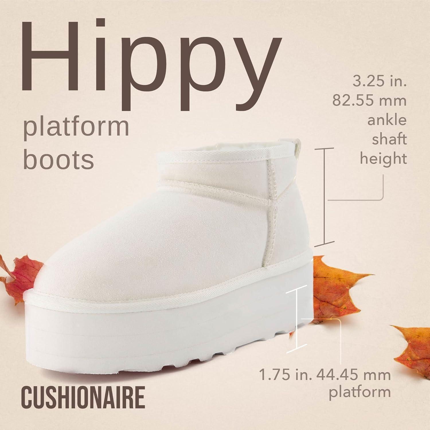 imageCUSHIONAIRE Hippy Womens Platform Ankle Boots  Genuine Suede Faux Fur Lining Cozy Winter SlipOn Design Comfortable Footwear with Wide Widths AvailableOffwhite