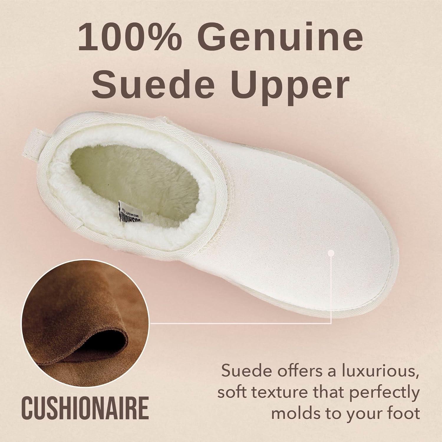 imageCUSHIONAIRE Hippy Womens Platform Ankle Boots  Genuine Suede Faux Fur Lining Cozy Winter SlipOn Design Comfortable Footwear with Wide Widths AvailableOffwhite