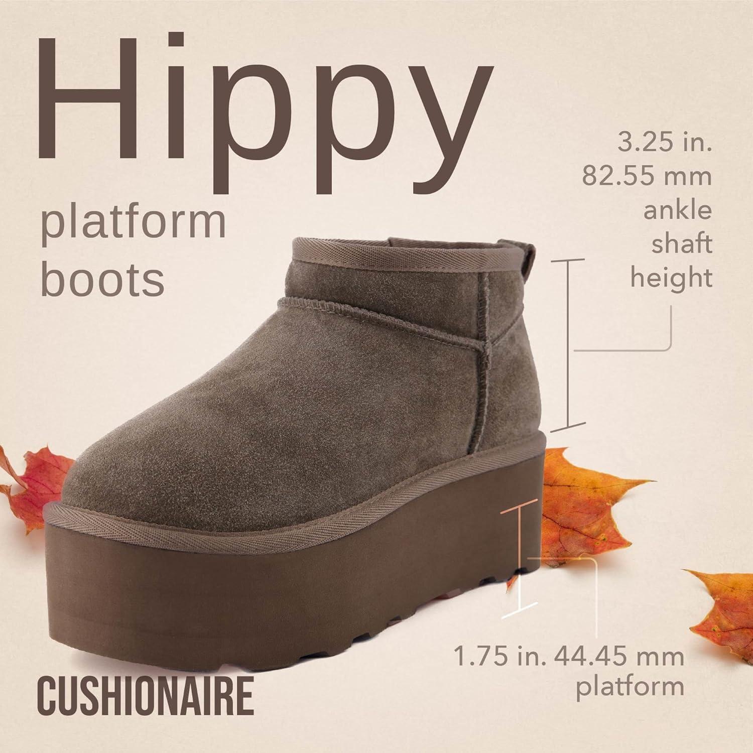 imageCUSHIONAIRE Hippy Womens Platform Ankle Boots  Genuine Suede Faux Fur Lining Cozy Winter SlipOn Design Comfortable Footwear with Wide Widths AvailableTaupe