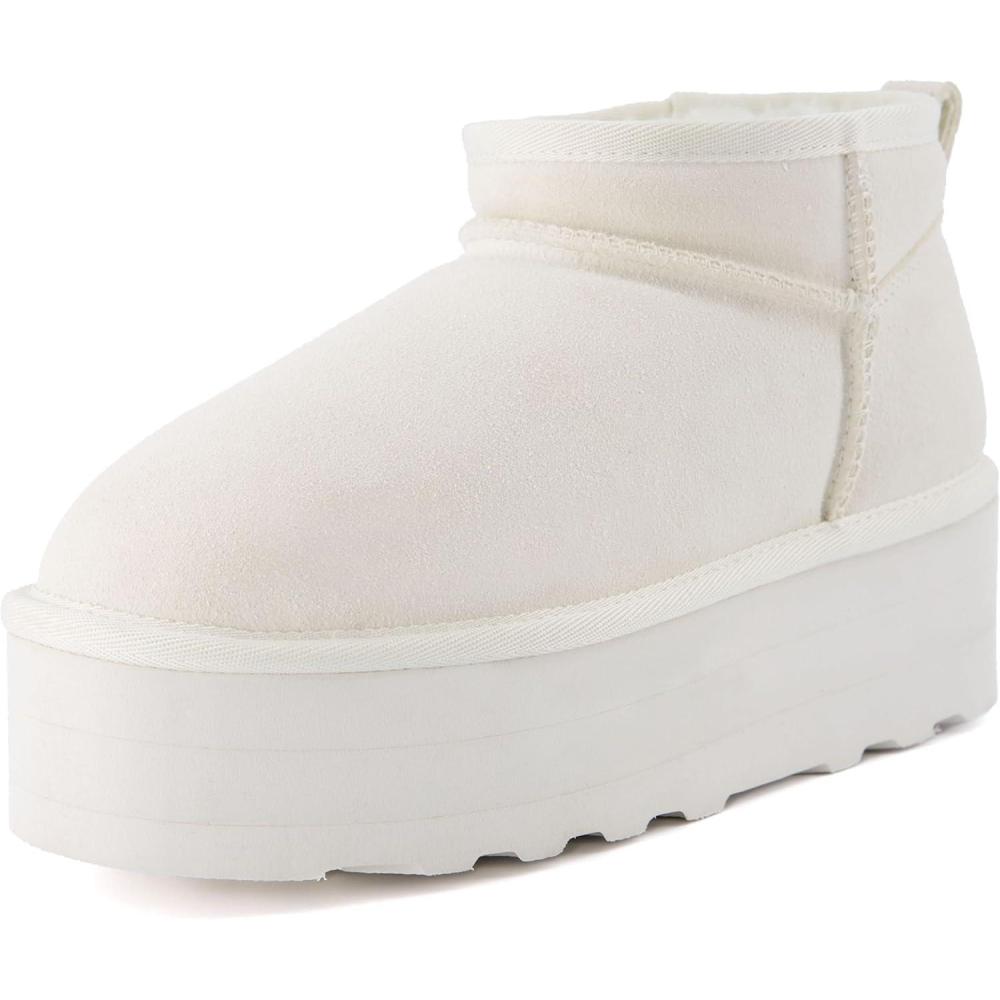 imageCUSHIONAIRE Hippy Womens Platform Ankle Boots  Genuine Suede Faux Fur Lining Cozy Winter SlipOn Design Comfortable Footwear with Wide Widths AvailableOffwhite