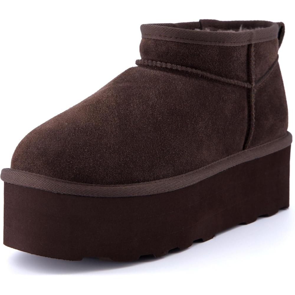 imageCUSHIONAIRE Hippy Womens Platform Ankle Boots  Genuine Suede Faux Fur Lining Cozy Winter SlipOn Design Comfortable Footwear with Wide Widths AvailableChocolate