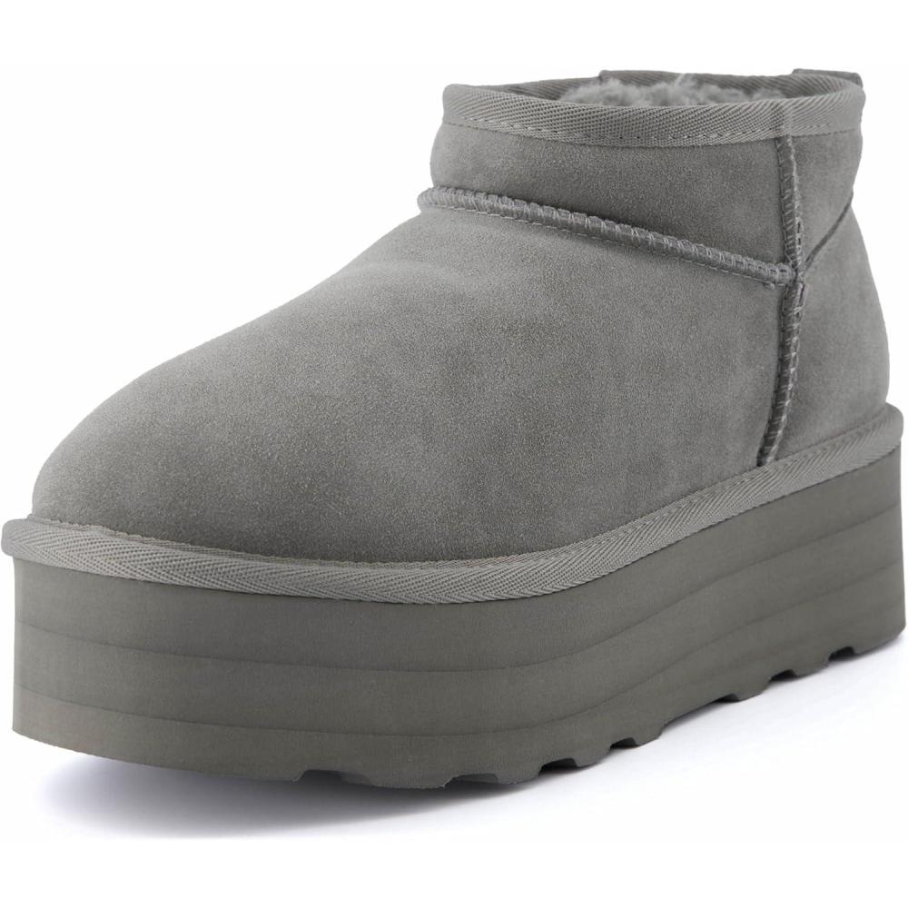 imageCUSHIONAIRE Hippy Womens Platform Ankle Boots  Genuine Suede Faux Fur Lining Cozy Winter SlipOn Design Comfortable Footwear with Wide Widths AvailableGrey