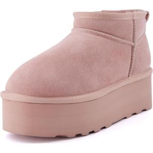 imageCUSHIONAIRE Hippy Womens Platform Ankle Boots  Genuine Suede Faux Fur Lining Cozy Winter SlipOn Design Comfortable Footwear with Wide Widths AvailablePink