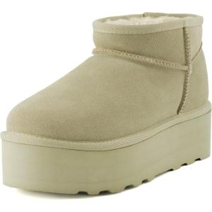 imageCUSHIONAIRE Hippy Womens Platform Ankle Boots  Genuine Suede Faux Fur Lining Cozy Winter SlipOn Design Comfortable Footwear with Wide Widths AvailableKhaki