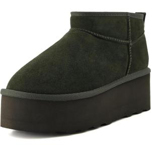 imageCUSHIONAIRE Hippy Womens Platform Ankle Boots  Genuine Suede Faux Fur Lining Cozy Winter SlipOn Design Comfortable Footwear with Wide Widths AvailableGreen