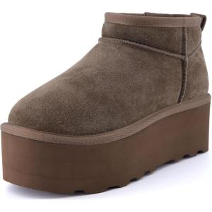 imageCUSHIONAIRE Hippy Womens Platform Ankle Boots  Genuine Suede Faux Fur Lining Cozy Winter SlipOn Design Comfortable Footwear with Wide Widths AvailableTaupe