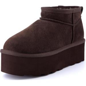 imageCUSHIONAIRE Hippy Womens Platform Ankle Boots  Genuine Suede Faux Fur Lining Cozy Winter SlipOn Design Comfortable Footwear with Wide Widths AvailableChocolate