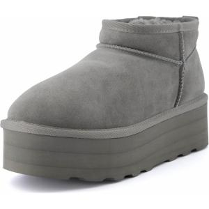 imageCUSHIONAIRE Hippy Womens Platform Ankle Boots  Genuine Suede Faux Fur Lining Cozy Winter SlipOn Design Comfortable Footwear with Wide Widths AvailableGrey