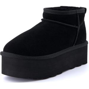 imageCUSHIONAIRE Hippy Womens Platform Ankle Boots  Genuine Suede Faux Fur Lining Cozy Winter SlipOn Design Comfortable Footwear with Wide Widths AvailableBlack