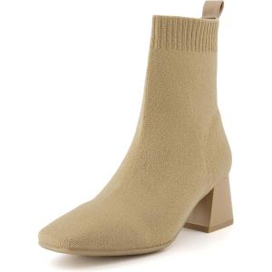 imageCUSHIONAIRE Womens Milo Stretch Ankle Sock Boot  Soft Knit Upper Memory Foam Padding Lightweight 175quot Heel Wide Widths AvailableSand