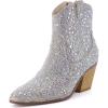 imageCUSHIONAIRE Womens Bravo Rhinestone Western Boots with Memory Foam Sparkly Cowboy Ankle BootiesSilver