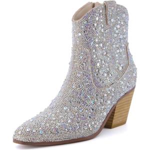 imageCUSHIONAIRE Womens Bravo Rhinestone Western Boots with Memory Foam Sparkly Cowboy Ankle BootiesSilver
