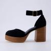 imageCUSHIONAIRE Womens Tanner Leather stack block heel with Memory Foam Padding Wide Widths AvailableBlack Microsuede
