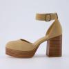 imageCUSHIONAIRE Womens Tanner Leather stack block heel with Memory Foam Padding Wide Widths AvailableSand Nubuck