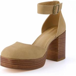 imageCUSHIONAIRE Womens Tanner Leather stack block heel with Memory Foam Padding Wide Widths AvailableSand Nubuck