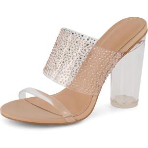imageCUSHIONAIRE Womens Nori rhinestone lucite Heel Sandal Memory FoamNude