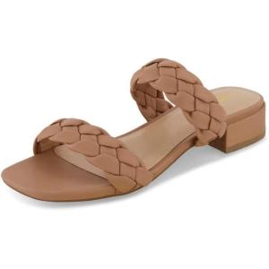 imageCUSHIONAIRE Womens Nan two band braided low block heel slide sandal Memory Foam and Wide Widths AvailableLatte