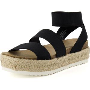 imageCUSHIONAIRE Womens Mandy Cork Espadrille Platform Sandal  Strappy Wedge with Arch SupportBlack