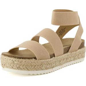 imageCUSHIONAIRE Womens Mandy Cork Espadrille Platform Sandal  Strappy Wedge with Arch SupportNude
