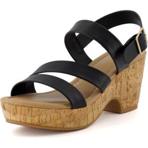 imageCUSHIONAIRE Womens Russ cork wedge sandal Memory Foam Wide Widths AvailableBlack