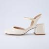 imageCUSHIONAIRE Womens Dancer Round Toe Block Heel Dress Shoe Memory Foam Wide Widths AvailableCream Patent