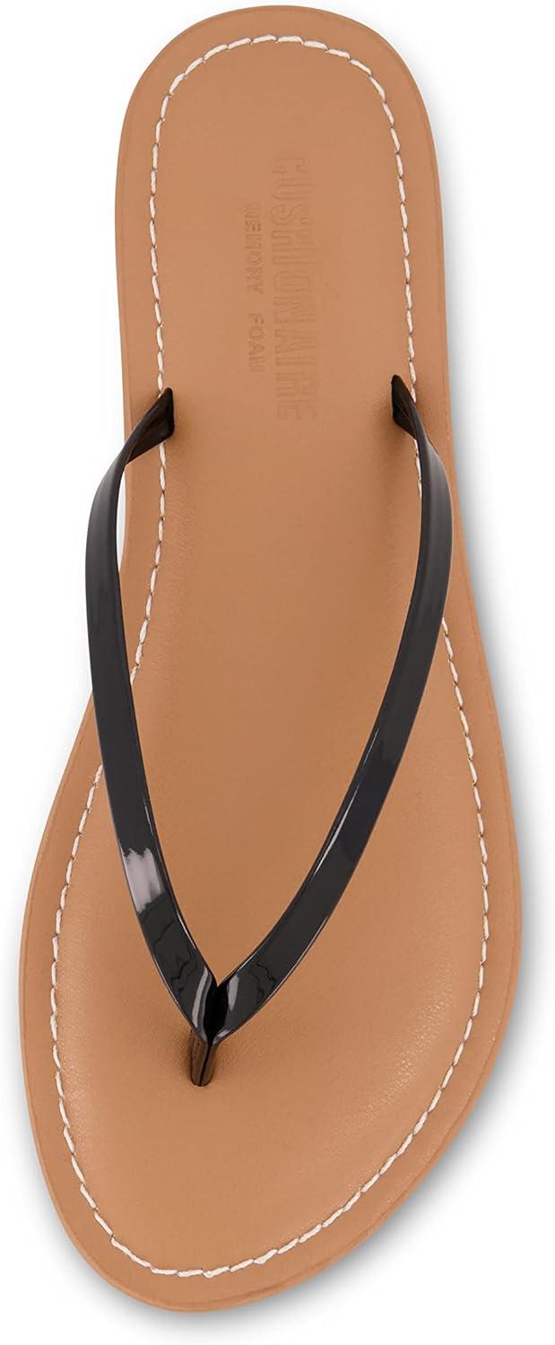imageCUSHIONAIRE Womens Cora Flat Flip Flop Sandal with ComfortBlack Patent