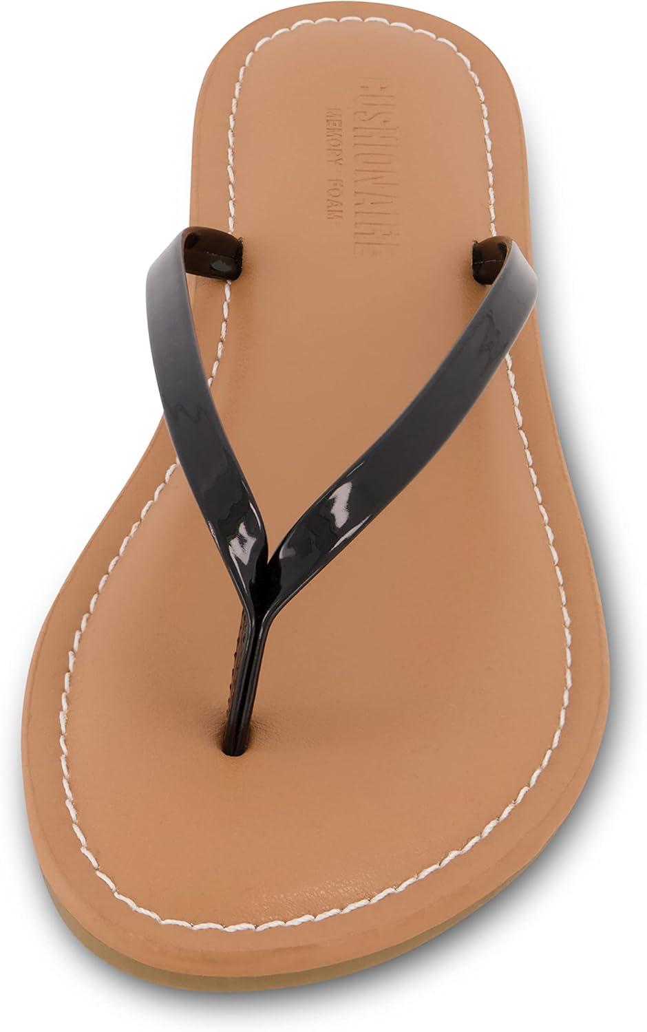 imageCUSHIONAIRE Womens Cora Flat Flip Flop Sandal with ComfortBlack Patent