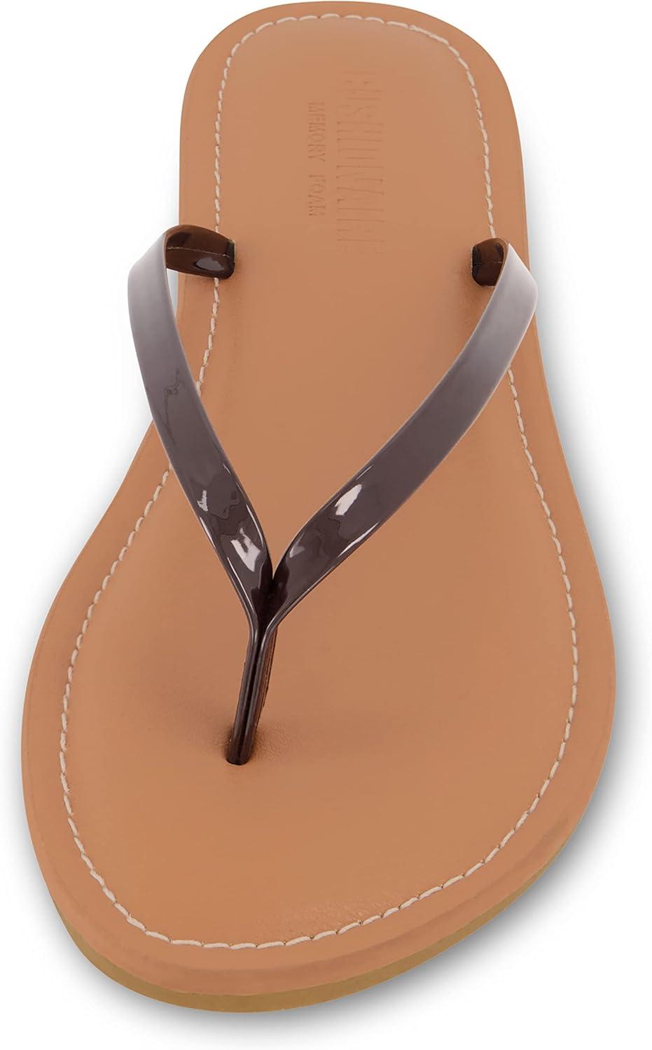 imageCUSHIONAIRE Womens Cora Flat Flip Flop Sandal with ComfortBrown Patent