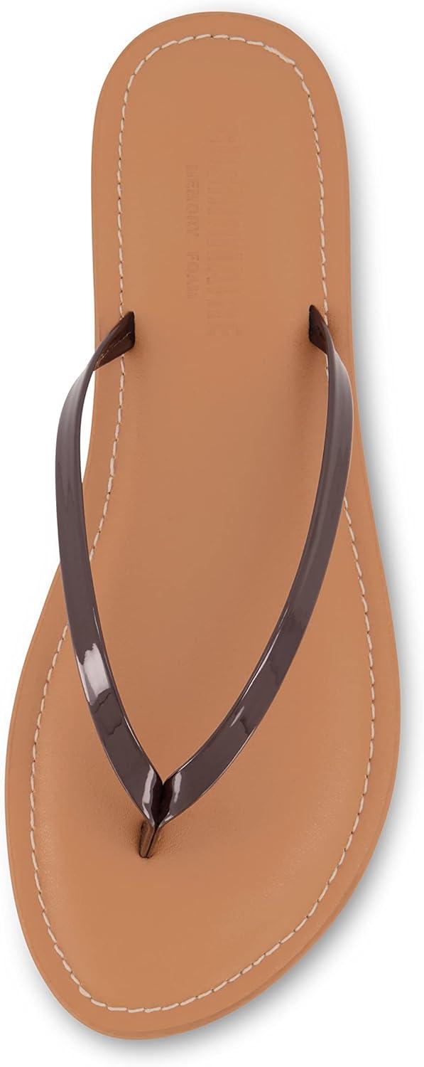 imageCUSHIONAIRE Womens Cora Flat Flip Flop Sandal with ComfortBrown Patent