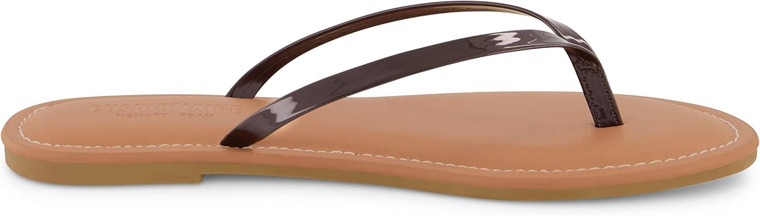 imageCUSHIONAIRE Womens Cora Flat Flip Flop Sandal with ComfortBrown Patent