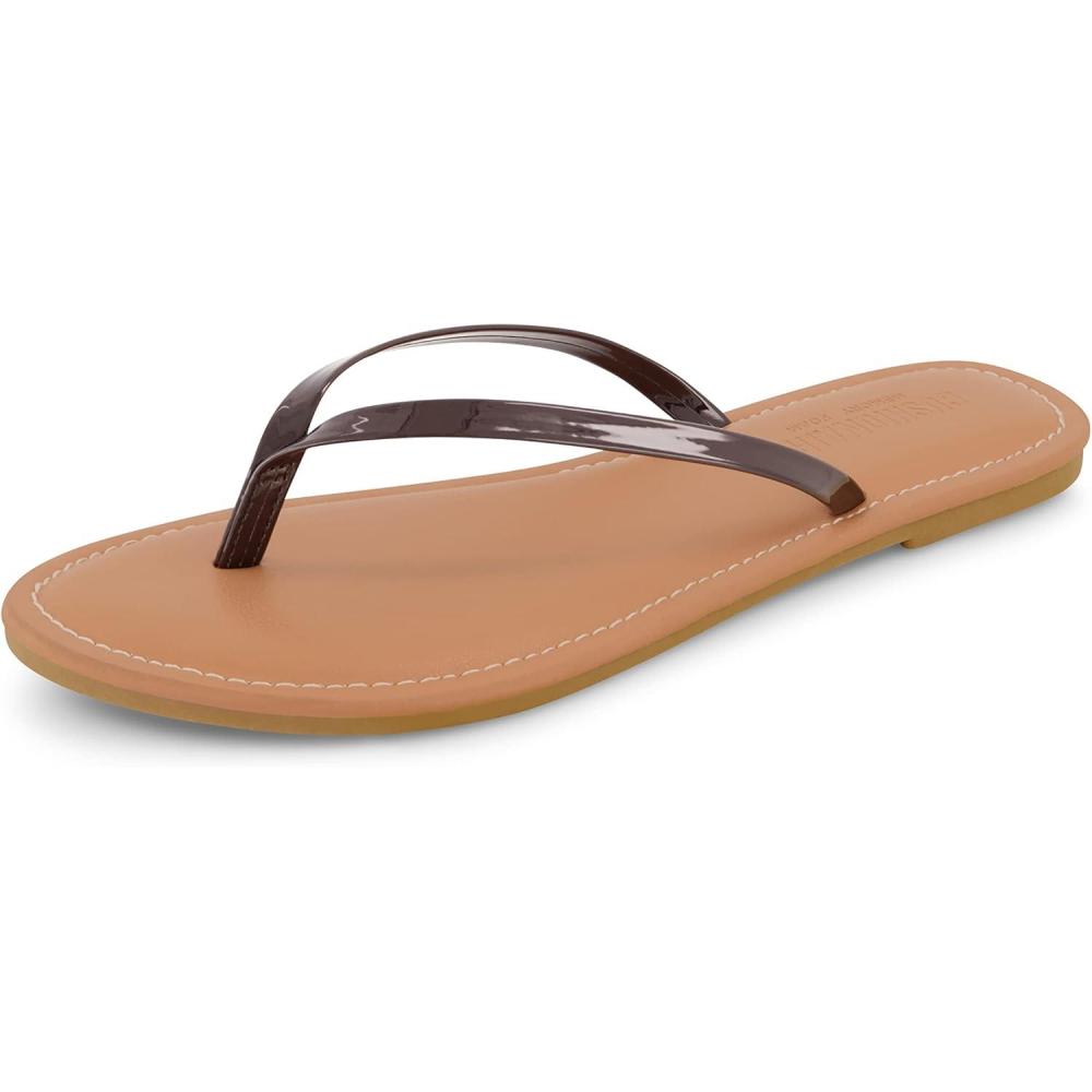 imageCUSHIONAIRE Womens Cora Flat Flip Flop Sandal with ComfortBrown Patent