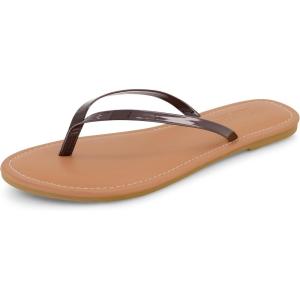 imageCUSHIONAIRE Womens Cora Flat Flip Flop Sandal with ComfortBrown Patent