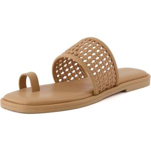 imageCUSHIONAIRE Womens Kiss toe ring basket weave sandal Memory Foam Wide Widths AvailableTan