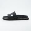 imageCUSHIONAIRE Womens Crisp Footbed Slide Sandal with Espadrille Stitching Comfort Memory Foam Wide Widths AvailableBlack