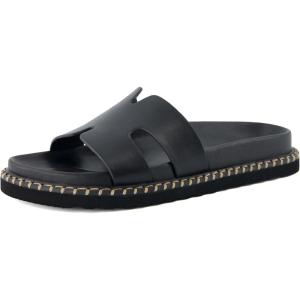 imageCUSHIONAIRE Womens Crisp Footbed Slide Sandal with Espadrille Stitching Comfort Memory Foam Wide Widths AvailableBlack