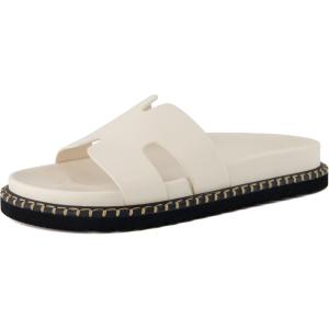 imageCUSHIONAIRE Womens Crisp Footbed Slide Sandal with Espadrille Stitching Comfort Memory Foam Wide Widths AvailableCream