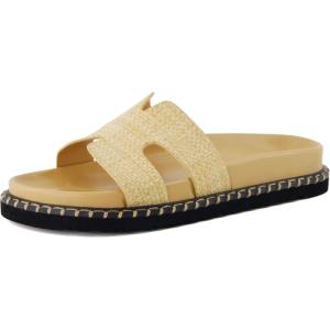 imageCUSHIONAIRE Womens Crisp Footbed Slide Sandal with Espadrille Stitching Comfort Memory Foam Wide Widths AvailableNatural