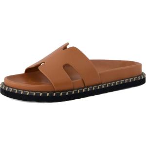 imageCUSHIONAIRE Womens Crisp Footbed Slide Sandal with Espadrille Stitching Comfort Memory Foam Wide Widths AvailableWhiskey