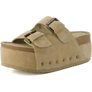 imageCUSHIONAIRE Womens Guru Genuine Leather footbed platform sandal with Comfort Wide Widths AvailableSuede Khaki