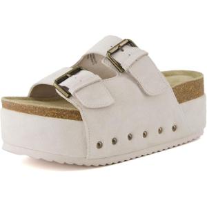 imageCUSHIONAIRE Womens Guru Genuine Leather footbed platform sandal with Comfort Wide Widths AvailableSuede Off White