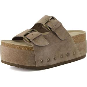 imageCUSHIONAIRE Womens Guru Genuine Leather footbed platform sandal with Comfort Wide Widths AvailableSuede Taupe