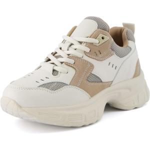 imageCUSHIONAIRE Womens Strike Chunky Sneaker Memory Foam Wide Widths AvailableWhiteTan