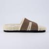 imageCUSHIONAIRE Cuddle Fur Slippers for Women Faux Shearling Slide Sandal Memory Foam Wide Widths AvailableTaupe