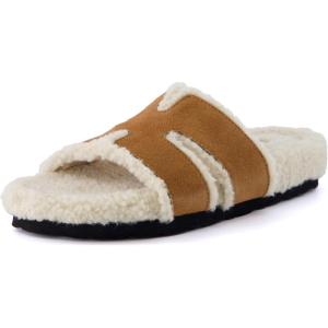 imageCUSHIONAIRE Cuddle Fur Slippers for Women Faux Shearling Slide Sandal Memory Foam Wide Widths AvailableRust