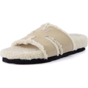 imageCUSHIONAIRE Cuddle Fur Slippers for Women Faux Shearling Slide Sandal Memory Foam Wide Widths AvailableSand