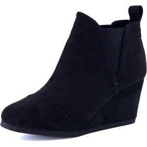 imageDunes Womens Zoey Wedge Bootie Soft Vegan Suede Easy SlipOn Design Memory Foam Wide Widths AvailableBlack